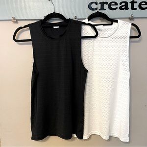 Zyia Active Chill Perforated Muscle Tank Top Set of 2 Black and White X Small